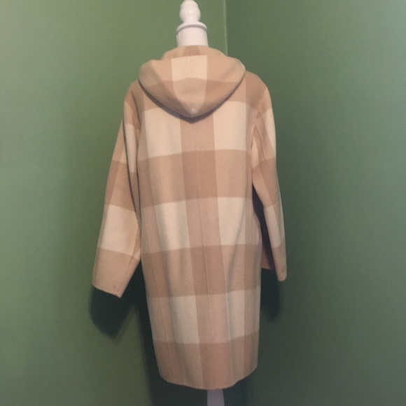 DKNY tan‎ and cream check wool hooded coat - Picture 4 of 7